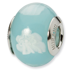 Sterling Silver Sky Blue White Clouds Italian Murano Bead