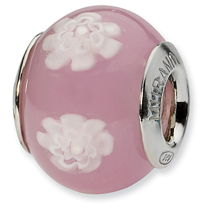 Sterling Silver Pink White Clouds Italian Murano Bead