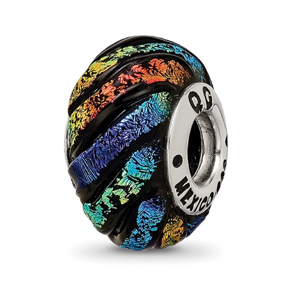 Sterling Silver Reflections Rainbow Swirl Dichroic Glass Bead