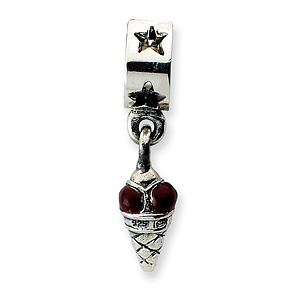 Sterling Silver Reflections Enameled Ice Cream Cone Dangle Bead