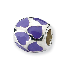 Sterling Silver Reflections Purple Enameled Hearts Bead