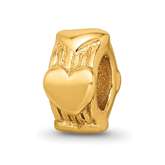 Sterling Silver Gold-plated Reflections Heart Bead with Grooves