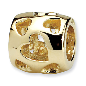 14k Yellow Gold Reflections Cut-out Hearts Bead