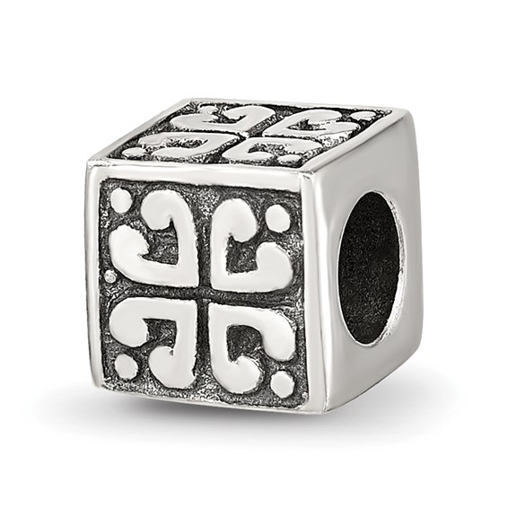 Sterling Silver Reflections Heart Cube Bead