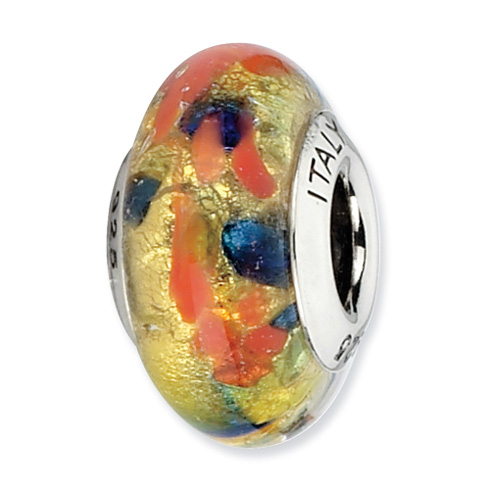 Sterling Silver Reflections Gold Red Green Blue Italian Murano Bead