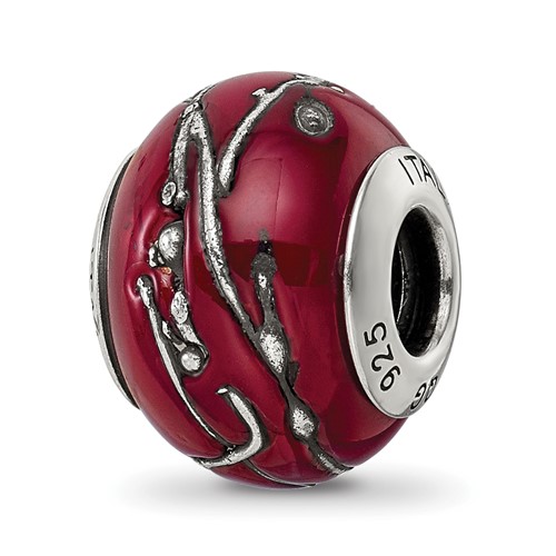 Sterling Silver Reflections Red Silver Striped Italian Murano Bead