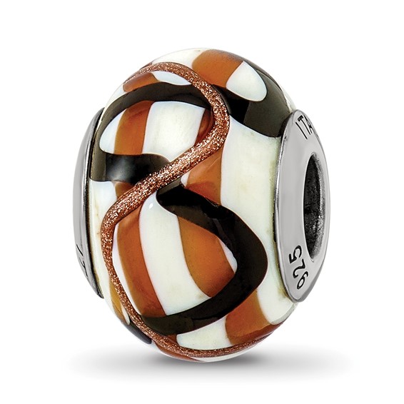 Sterling Silver Reflections White Brown Black Italian Murano Bead