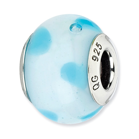 Sterling Silver Reflections White Light Blue Dots Italian Murano Bead
