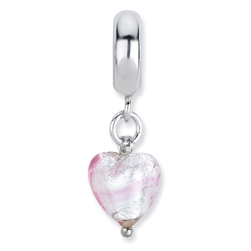 Sterling Silver Reflections Pink Heart Italian Murano Dangle Bead