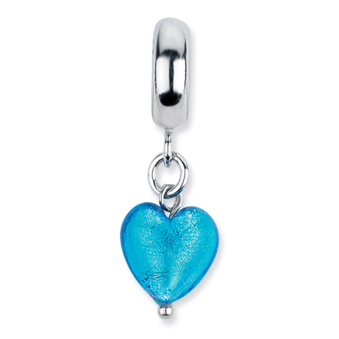Sterling Silver Reflections Blue Heart Italian Murano Dangle Bead