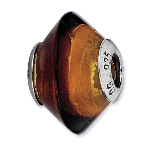 Sterling Silver Reflections Brown and Gold Italian Murano Glass Bead