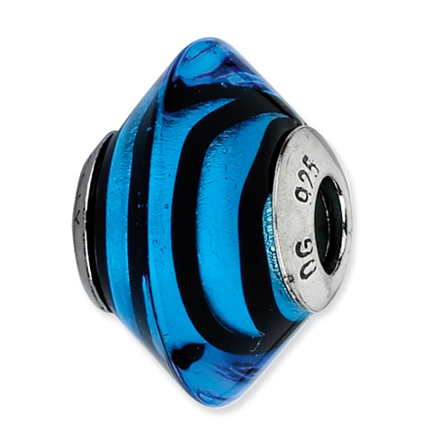 Sterling Silver Reflections Blue and Black Stripes Italian Murano Bead