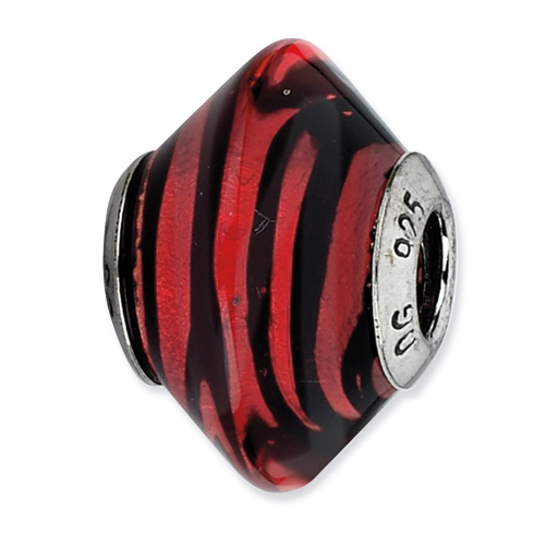 Sterling Silver Reflections Red with Black Stripes Italian Murano Bead