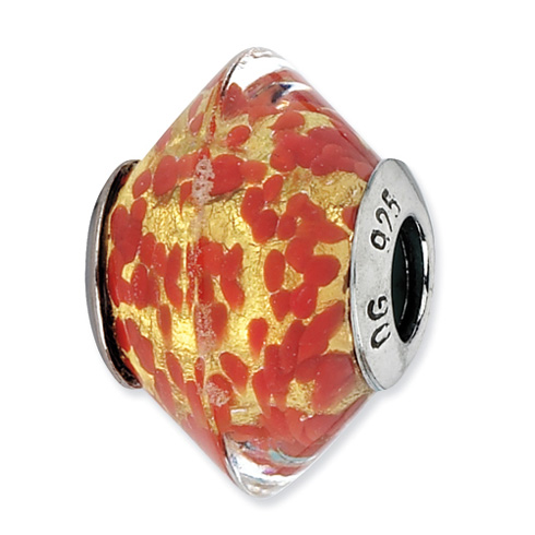 Sterling Silver Reflections Red Yellow Italian Murano Glass Bead