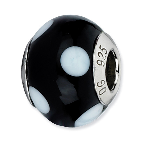 Sterling Silver Reflections Black with White Dots Italian Murano Bead
