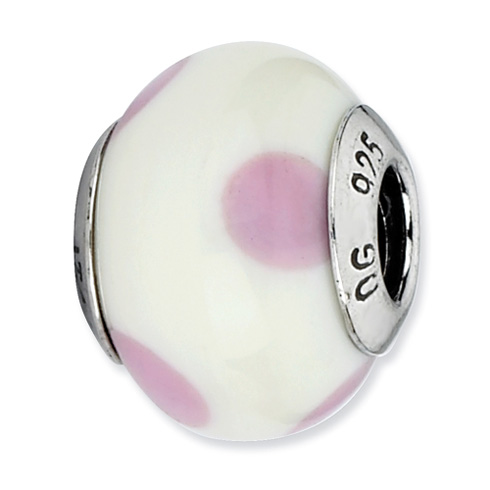 Sterling Silver Reflections Cream Light Purple Dots Murano Glass Bead