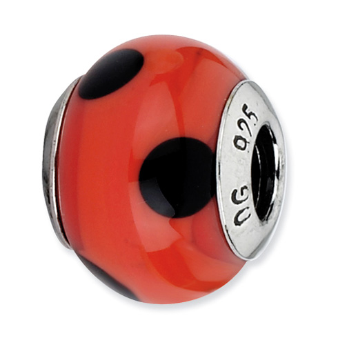 Sterling Silver Reflections Round Red with Black Dots Murano Bead