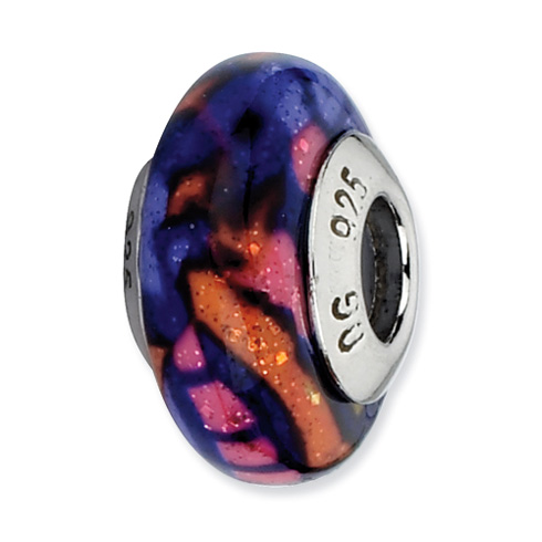Sterling Silver Reflections Multicolor Glitter Overlay Glass Bead