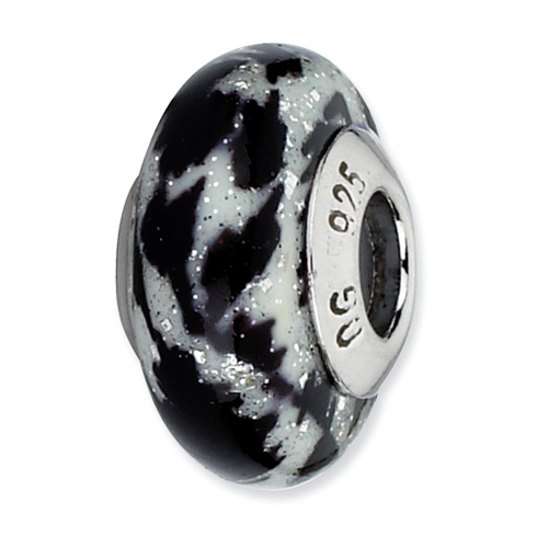 Sterling Silver Reflections White Black Glass Bead Glitter Overlay