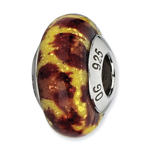Sterling Silver Reflections Yellow Jaguar Glitter Overlay Glass Bead