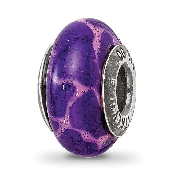 Sterling Silver Reflections Purple Giraffe Glitter Overlay Glass Bead