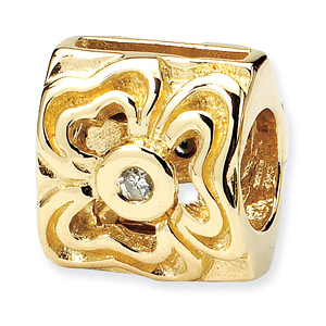 14k Yellow Gold Diamond Reflections Floral Bead