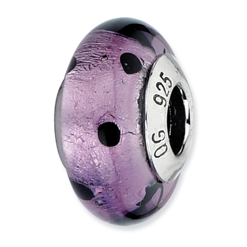 Sterling Silver Reflections Purple with Black Dots Italian Murano Bead