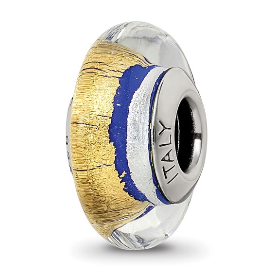 Sterling Silver Reflections Blue Gold Silver Italian Murano Bead