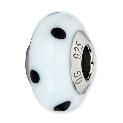 Sterling Silver Reflections White with Black Dots Italian Murano Bead