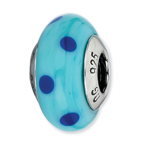 Sterling Silver Reflections Light Blue with Dark Blue Dots Murano Bead