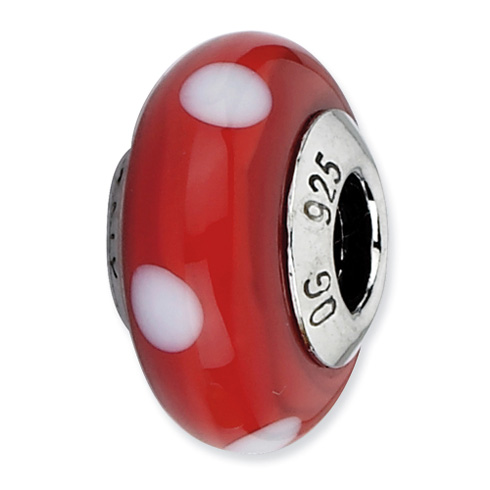 Sterling Silver Reflections Red with White Dots Italian Murano Bead