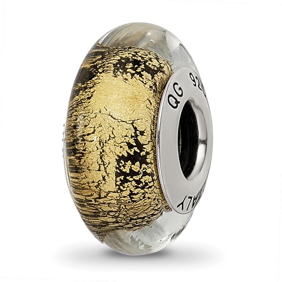 Sterling Silver Reflections Black Gold Italian Murano Glass Bead