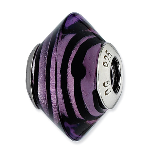 Sterling Silver Purple with Black Stripes Italian Murano Bead