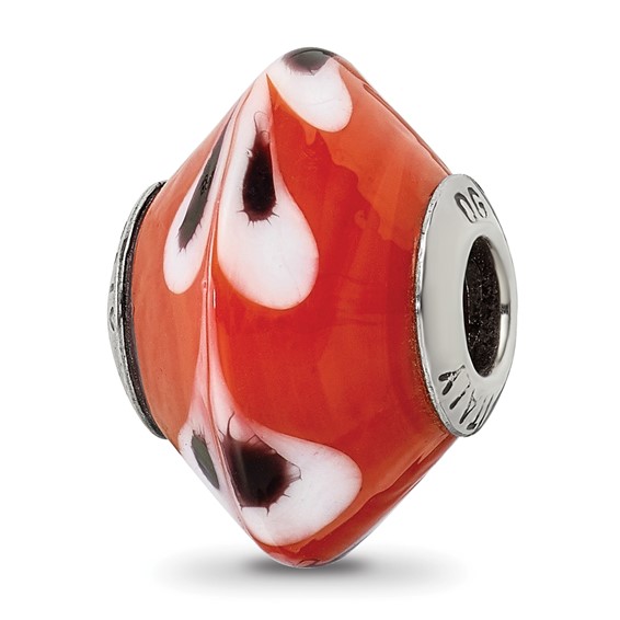 Sterling Silver Reflections Red with Dots Italian Murano Glass Bead