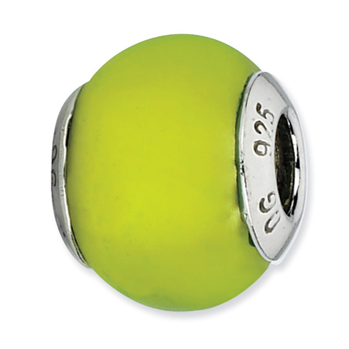 Sterling Silver Reflections Lime Green Matte Italian Murano Bead