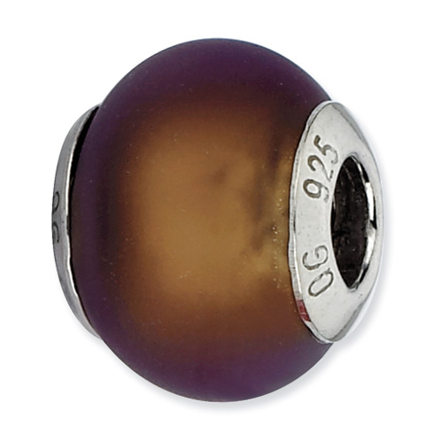 Sterling Silver Reflections Brown Matte Italian Murano Glass Bead