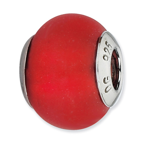 Sterling Silver Reflections Red Matte Italian Murano Glass Bead