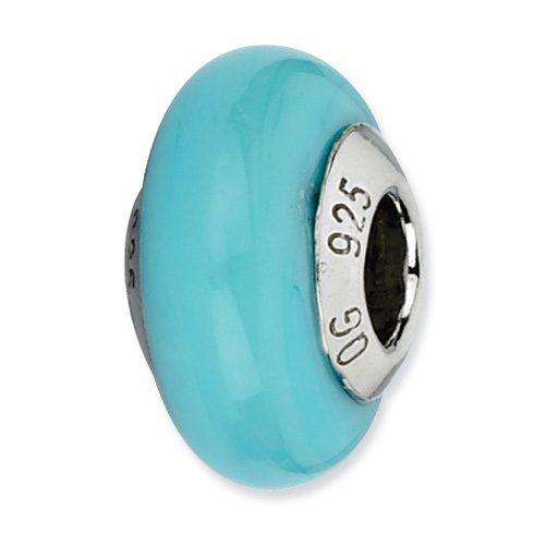 Sterling Silver Reflections Teal Italian Murano Glass Bead