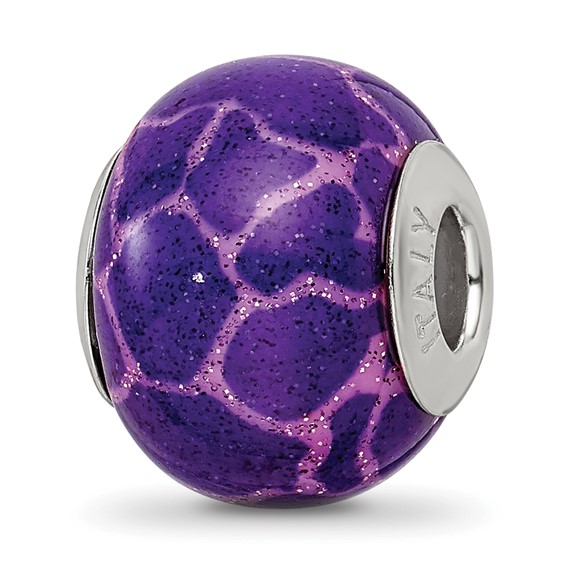 Sterling Silver Reflections Purple and Pink Glitter Overlay Glass Bead