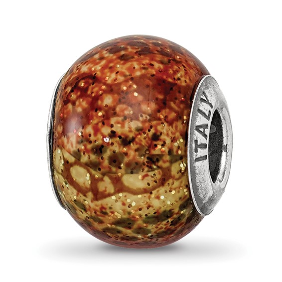 Sterling Silver Reflections Light Brown Python Glitter Glass Bead