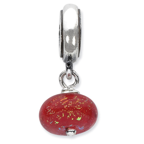 Sterling Silver Reflections Red Dichroic Glass Dangle Bead