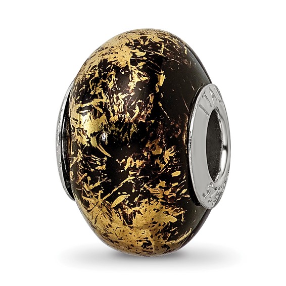 Sterling Silver Reflections Black with Gold Foil Ceramic Bead