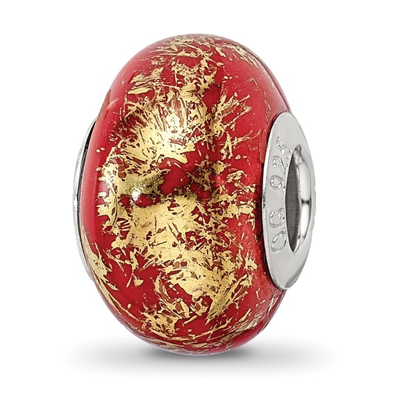 Sterling Silver Reflections Red with Gold Foil Ceramic Bead
