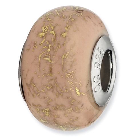 Sterling Silver Reflections Light Pink with Gold Foil Ceramic Bead