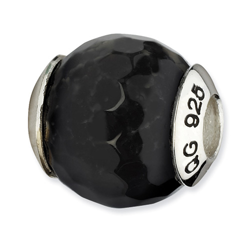 Sterling Silver Reflections Black Cracked Agate with Shell Stone Bead