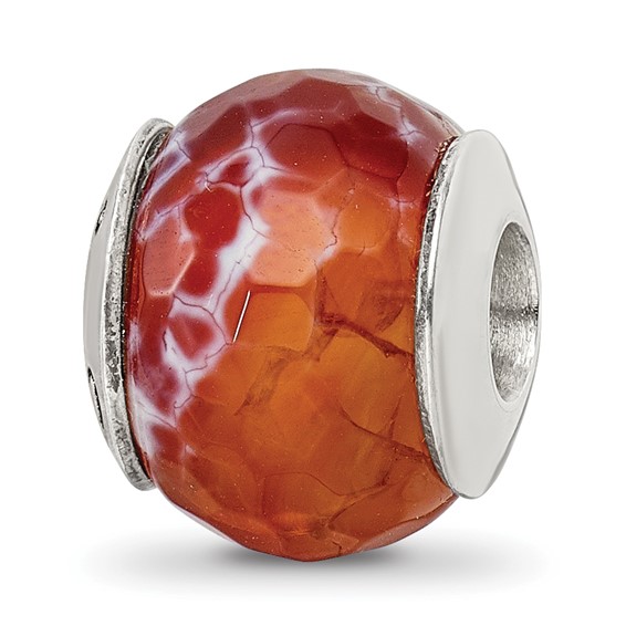 Sterling Silver Reflections Red Cracked Agate with Shell Stone Bead