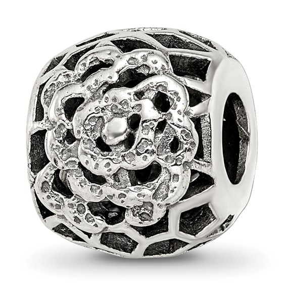 Sterling Silver Reflections Flower Bali Bead with Geometric Pattern