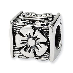 Sterling Silver Reflections Floral Cube Bead