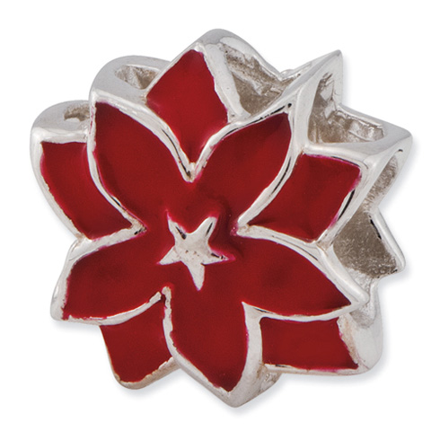 Sterling Silver Reflections Red Enameled Flower Bead