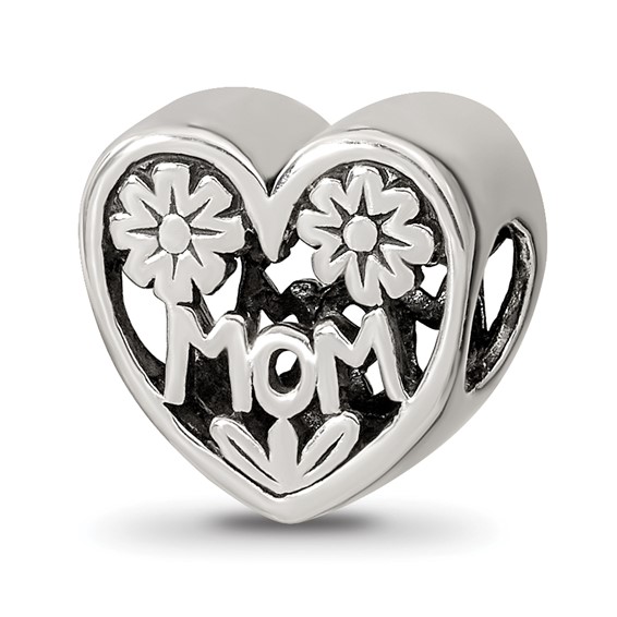 Sterling Silver Reflections Mom Heart Bead with Flowers